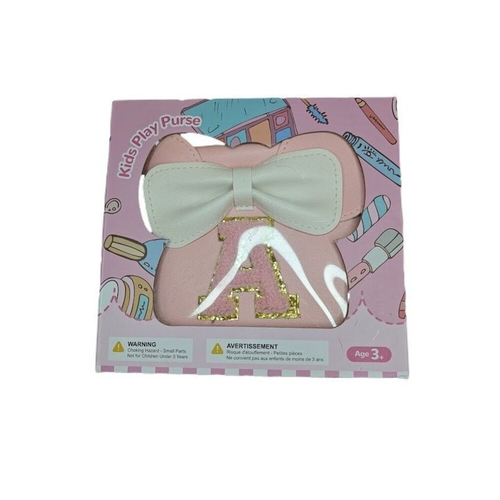 Kids Play Purse Girls Pink Glitter Letter A Bow Toy Handbag NEW Sealed